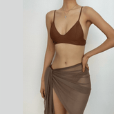 Rückenfreier dreiteiliger Badeanzug aus massivem Netzstoff zum Selbstbinden